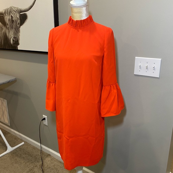 NWT J. Crew Bell Sleeve High Ruffle Collar Sheath Dress - Picture 5 of 12